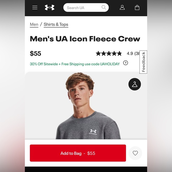 Men's UA Icon Fleece Crew, XXL, new! - Picture 4 of 6